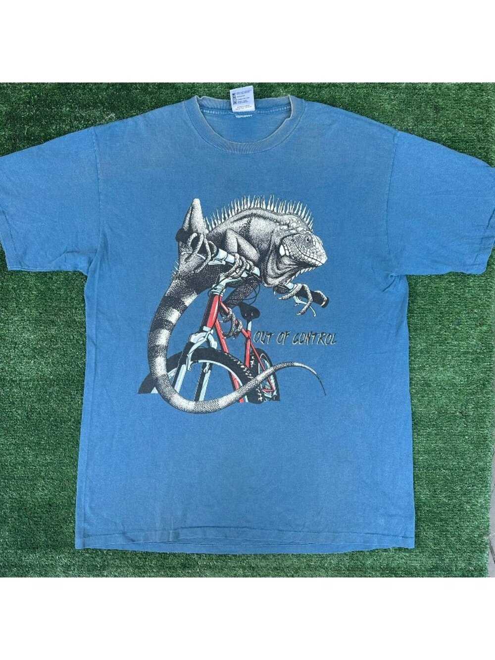 Vintage 90s LifeForms BMX Iguana T-Shirt Blue L Single Stitch Skater Bike Humor